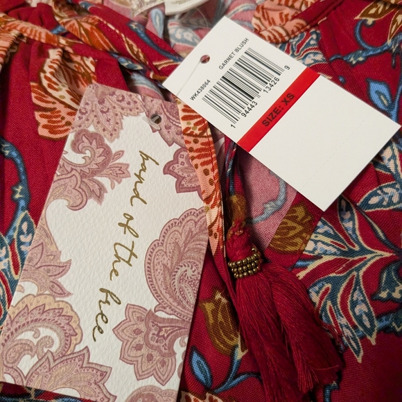 NWT Band Of The Free Connie Garnet Blush Boho Red Tiered Dress Tassels Sz. XS - Picture 9 of 12